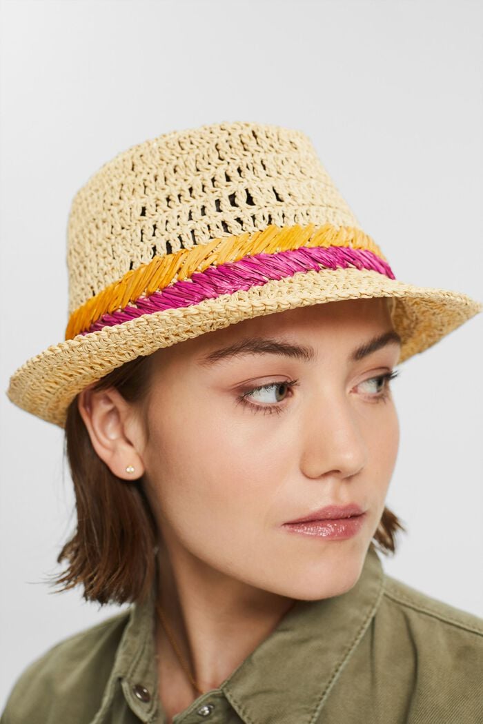 Trilby hat with two colourful stripes, CREAM BEIGE, detail image number 2