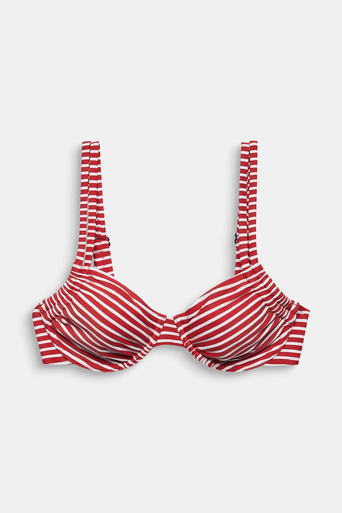 Recycled: Underwire top with stripes, RED, overview
