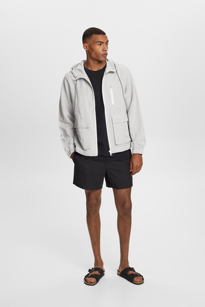 Transitional jacket with a hood, linen blend, LIGHT GREY, detail image number 4