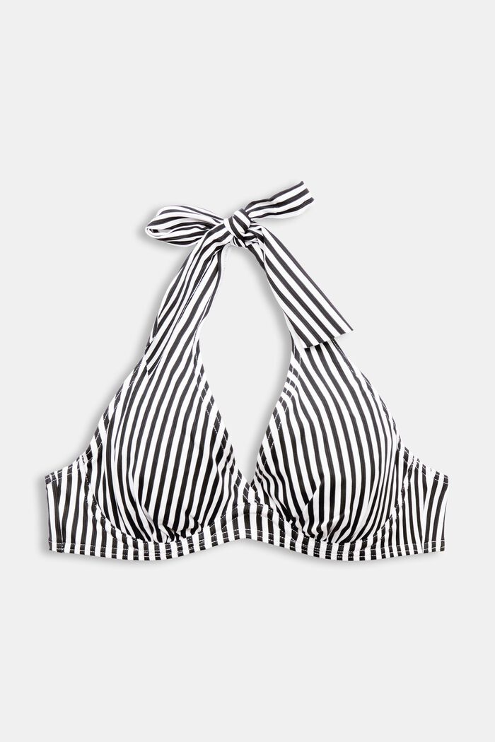 Striped Underwired Halterneck Bikini Top, BLACK, detail image number 4