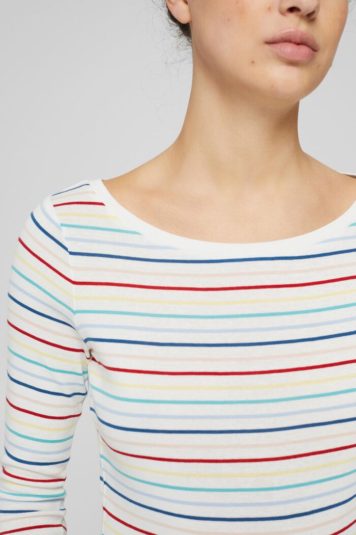 Striped long sleeve top made of cotton, OFF WHITE, detail image number 2