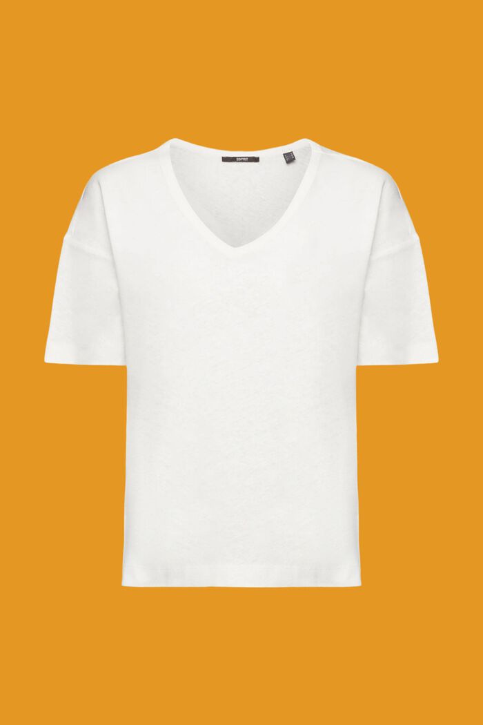 Linen blend V-neck t-shirt, OFF WHITE, detail image number 6
