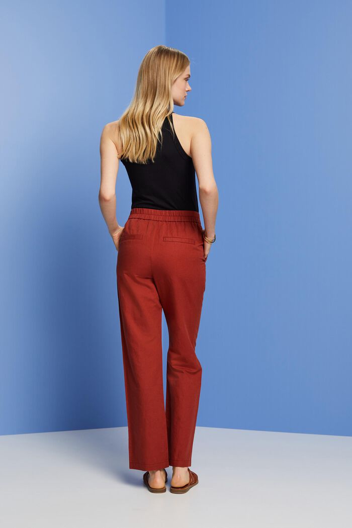Pull-on trousers, linen blend, TERRACOTTA, detail image number 3