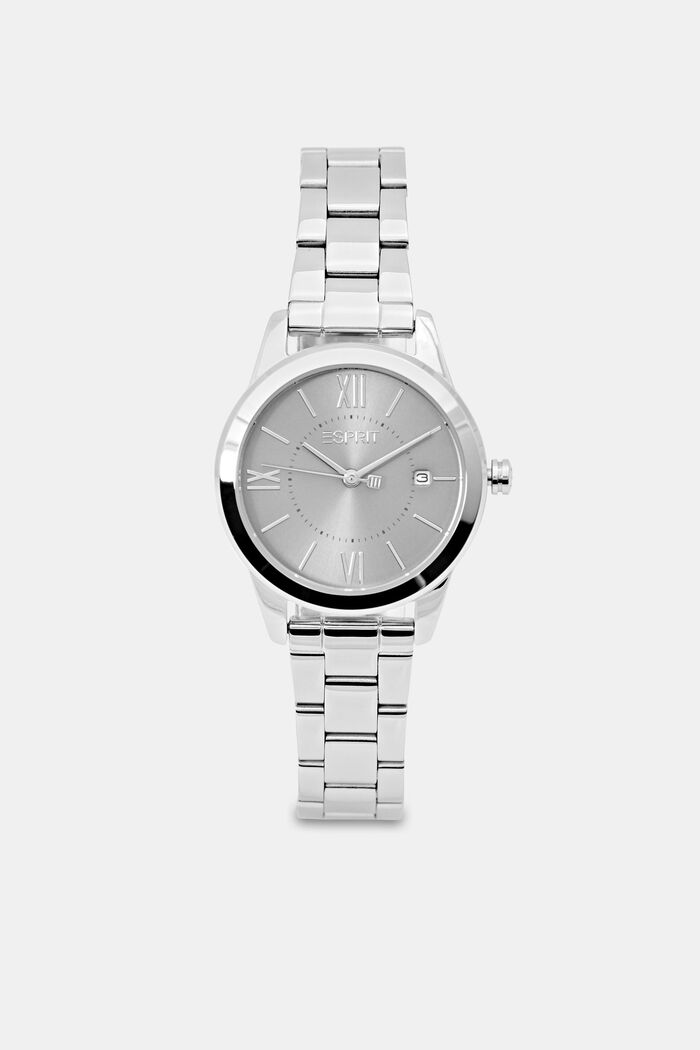 Stainless steel watch with a link bracelet and date, SILVER, overview