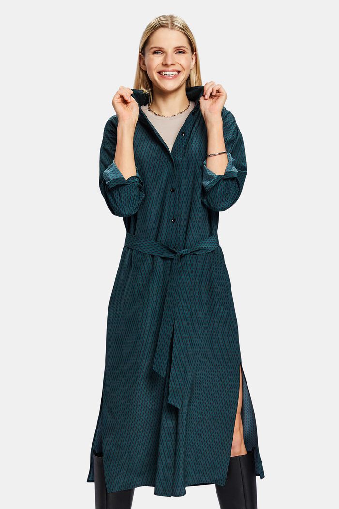 Silk Shirt Dress, EMERALD GREEN, detail image number 0