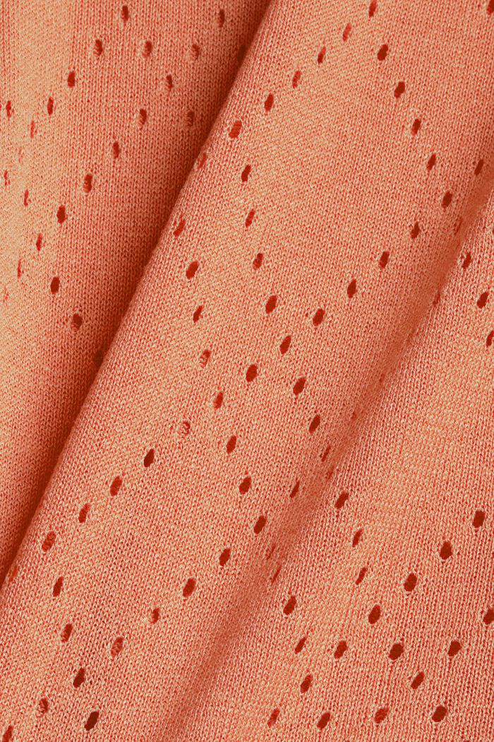 Linen blend: Knitted top with a openwork pattern, CORAL ORANGE, detail image number 4