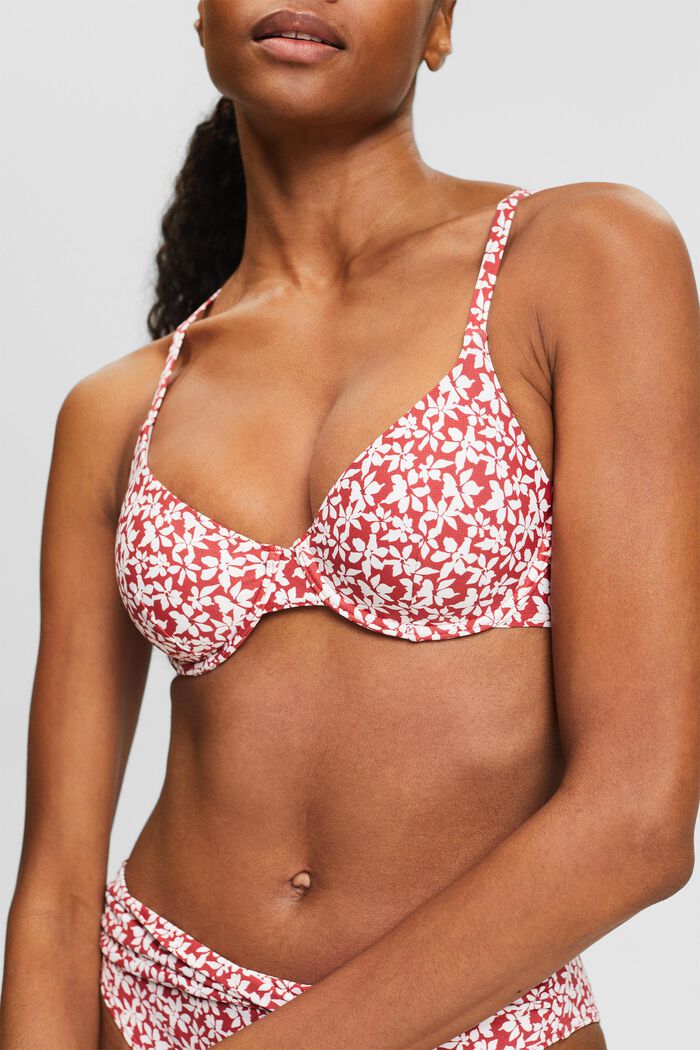 Printed Unpadded Underwired Bikini Top, DARK RED, detail image number 2