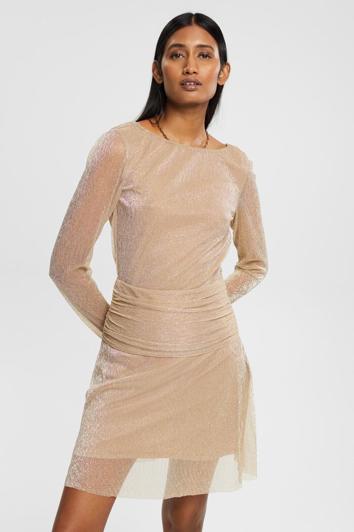 Glittering mesh dress with draped waist, DUSTY NUDE, detail image number 0