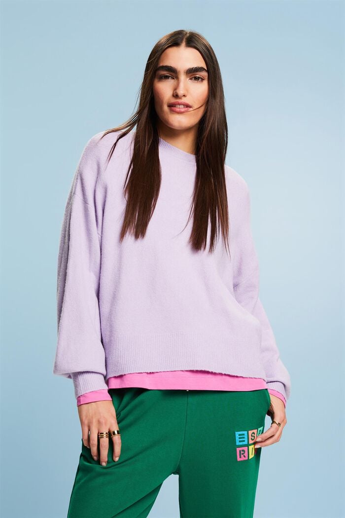 Wool Blend Crewneck Sweater, LAVENDER, detail image number 4