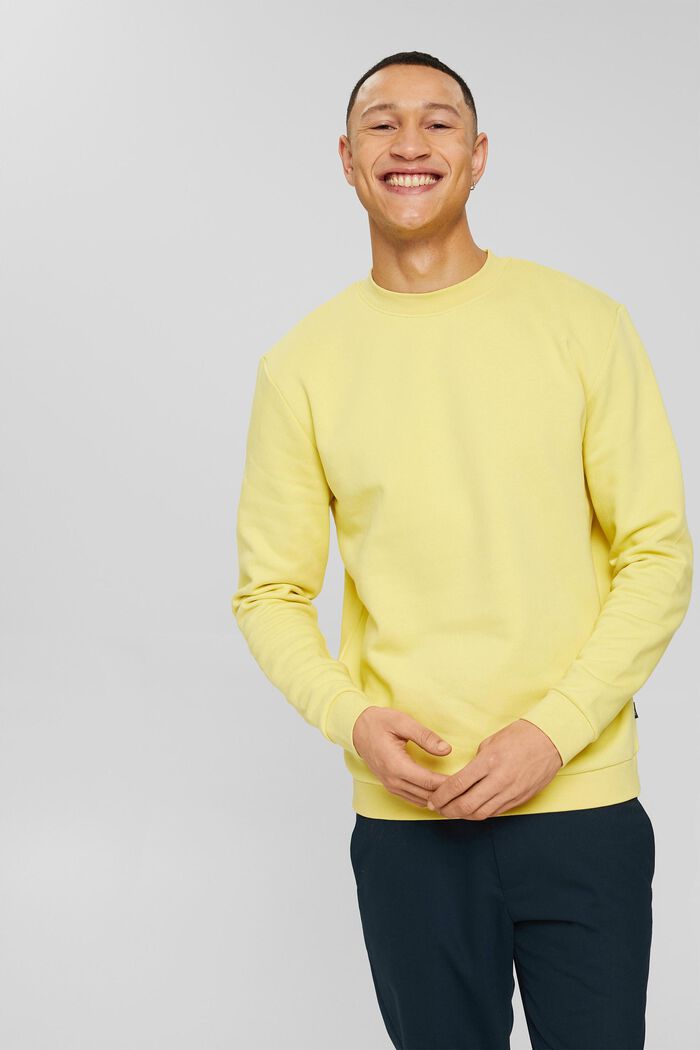 Print sweatshirt in a cotton blend, YELLOW, overview