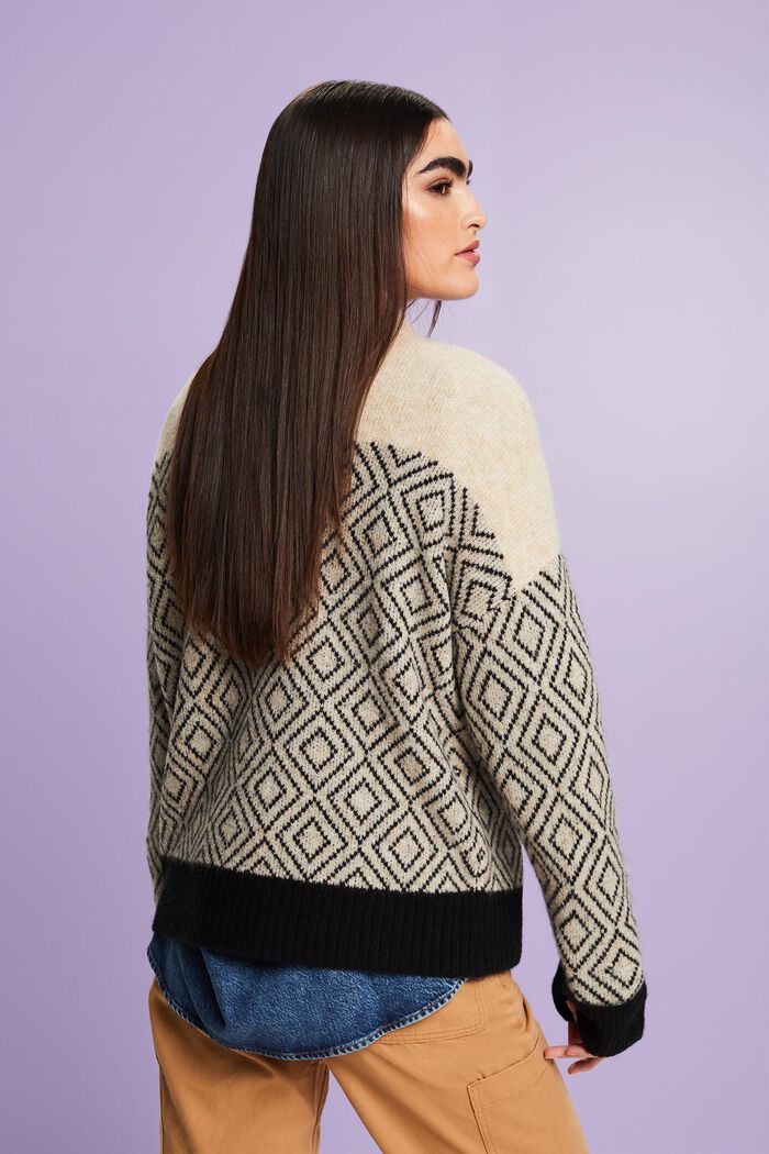 Wool Blend Jacquard Sweater, BLACK, detail image number 2