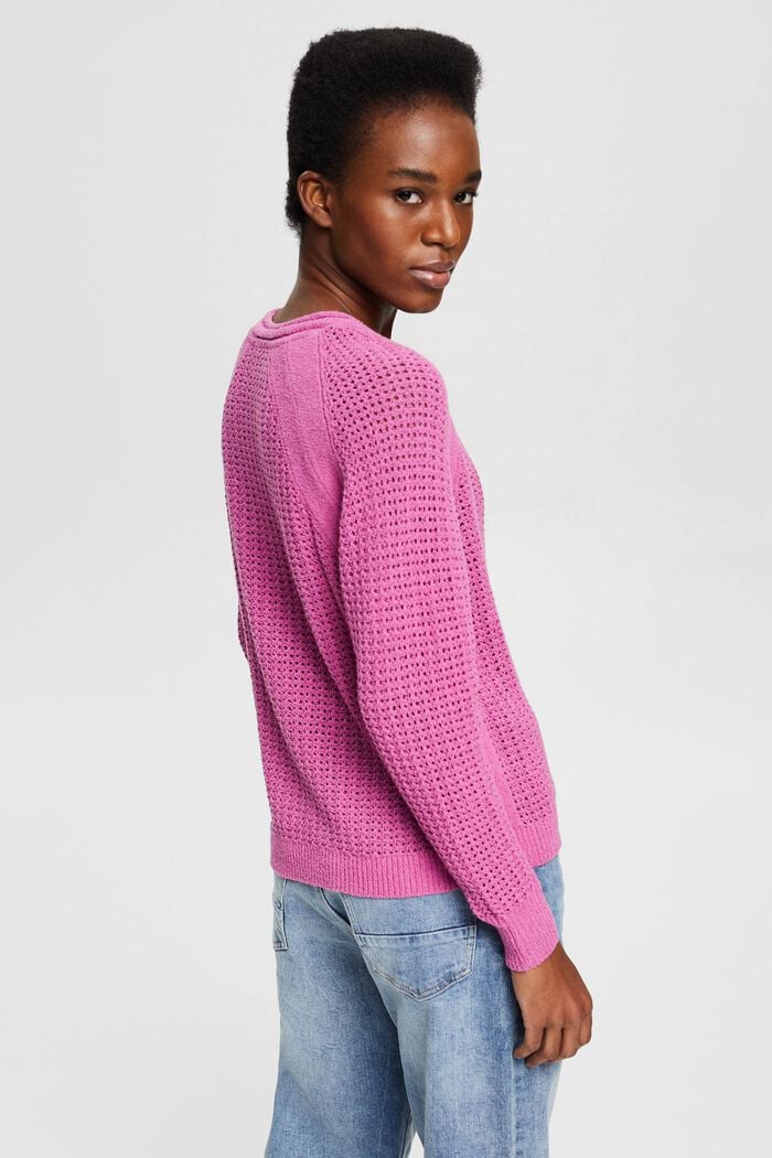 Openwork jumper made of cotton, PINK FUCHSIA, detail image number 3