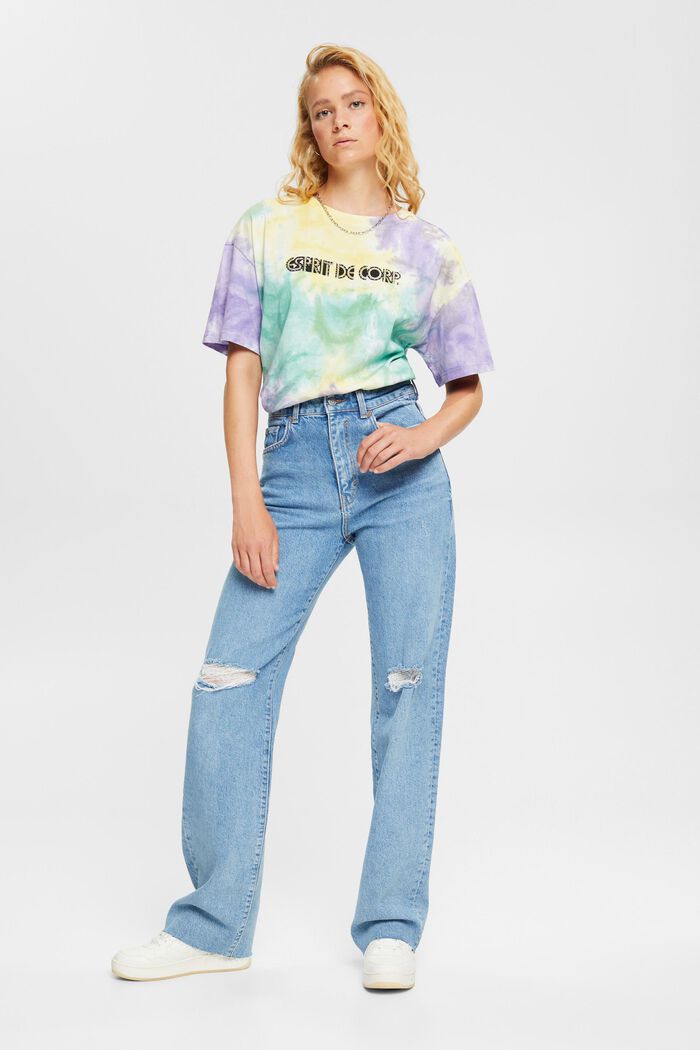 Wide-leg jeans with distressed effects, BLUE MEDIUM WASHED, overview