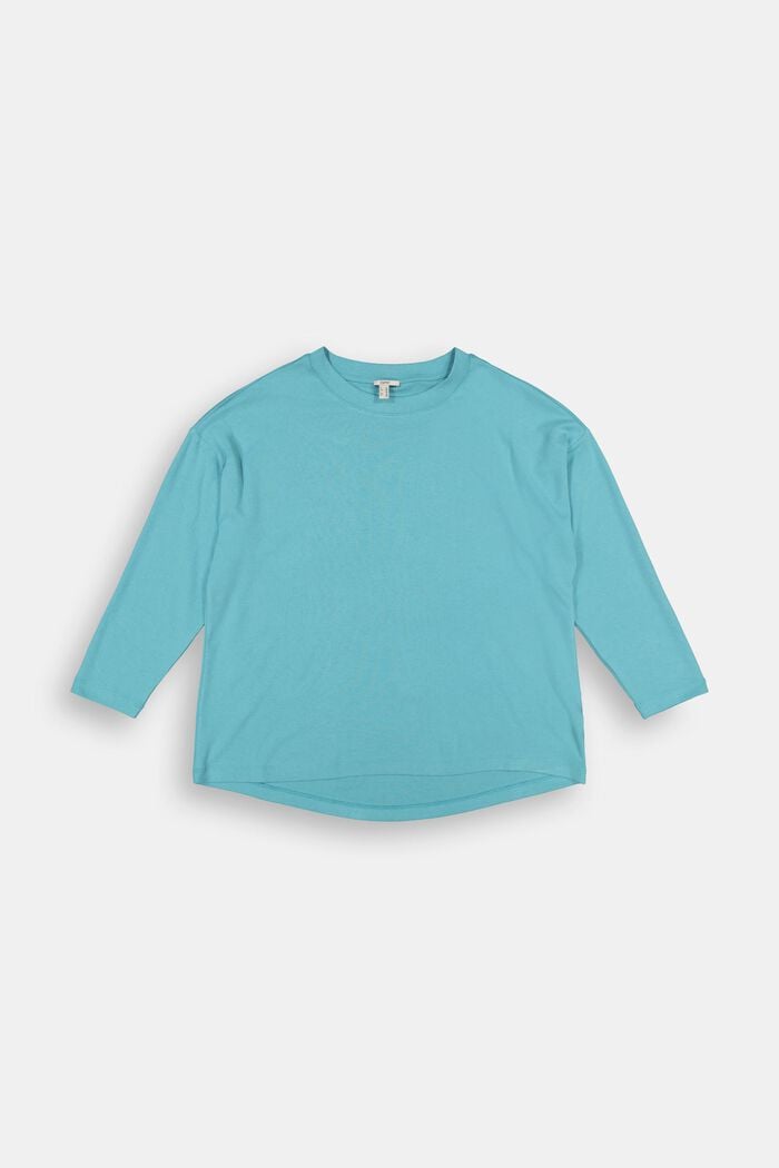 CURVY long sleeve top in blended organic cotton, TURQUOISE, detail image number 0