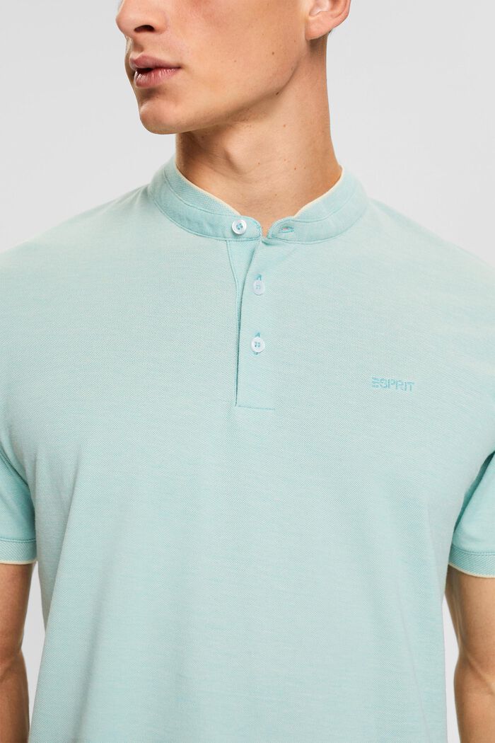 Piqué polo shirt with a mandarin collar, LIGHT TURQUOISE, detail image number 2