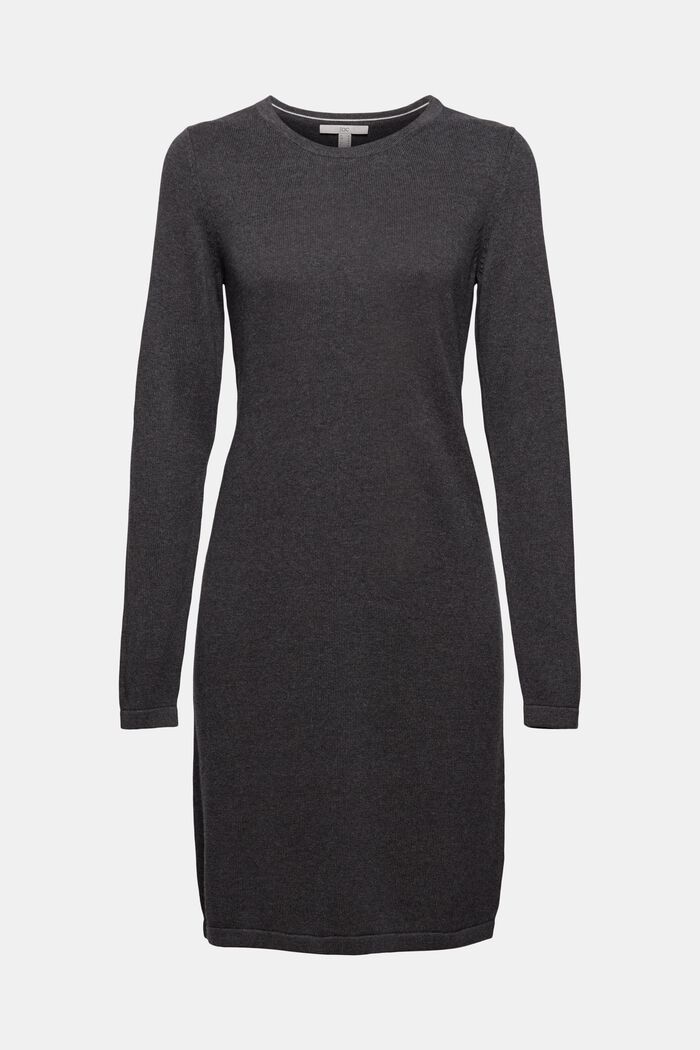 Basic knitted dress in an organic cotton blend, DARK GREY, detail image number 0