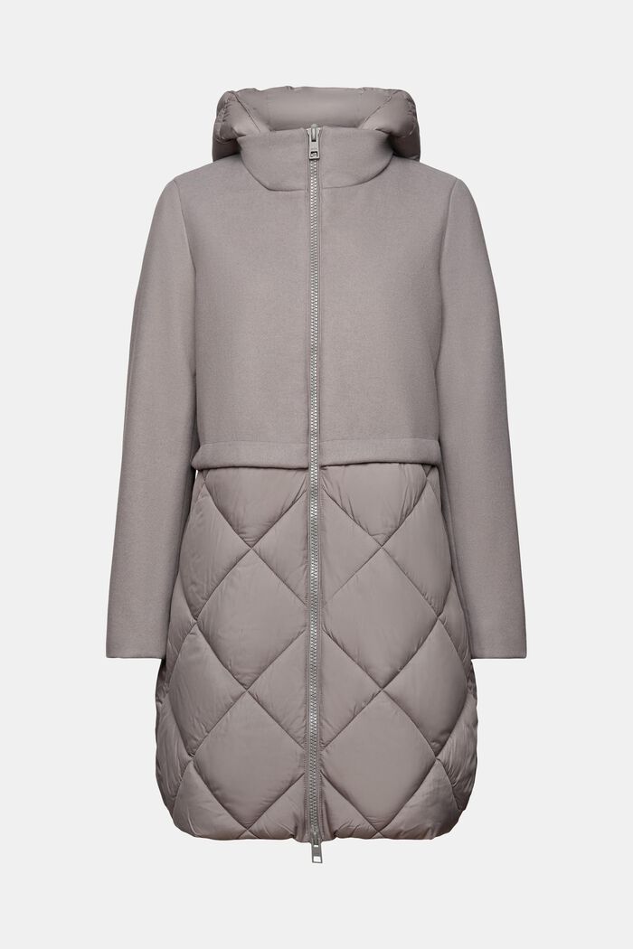 Mixed Material Hooded Coat, LIGHT GREY, detail image number 6