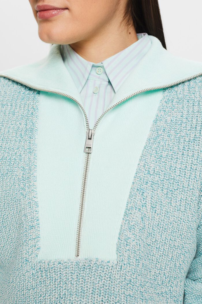 Textured Troyer Sweater, LIGHT AQUA GREEN, detail image number 2