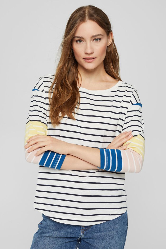 Striped T-shirt in 100% organic cotton, OFF WHITE, detail image number 0