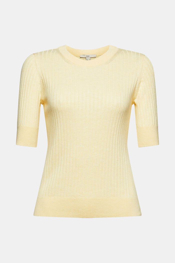 Ribbed short sleeve jumper, organic cotton, PASTEL YELLOW, overview