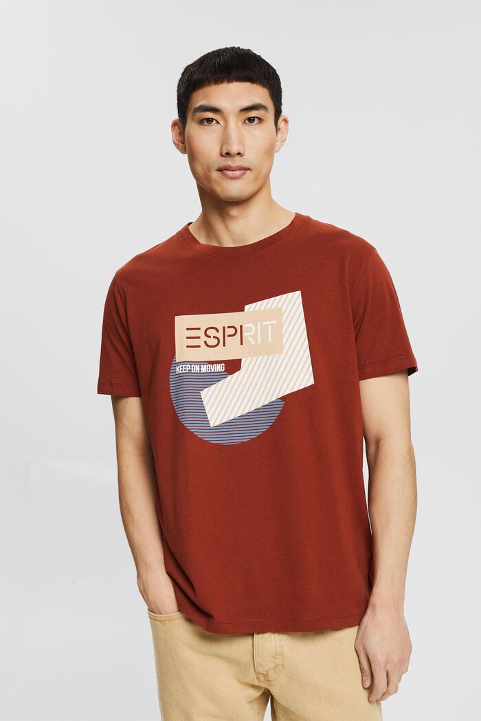 Jersey T-shirt with a print, organic cotton, RUST BROWN, detail image number 0