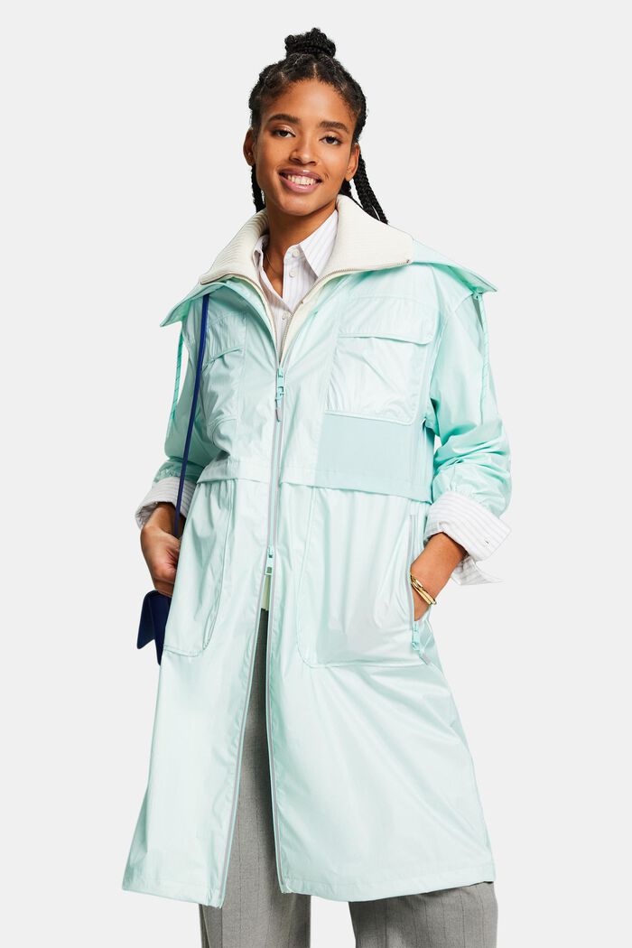 Stand-Up Collar Water-Resistant Ripstop Coat, LIGHT AQUA GREEN, detail image number 0