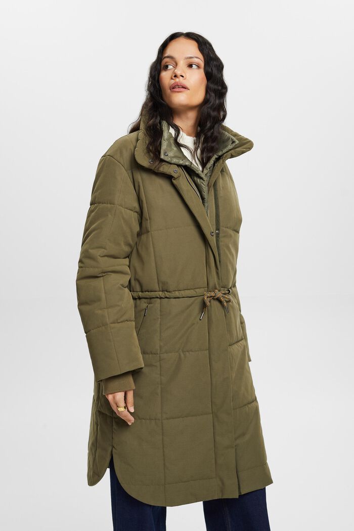 Recycled: quilted coat with fleece lining, KHAKI GREEN, detail image number 0