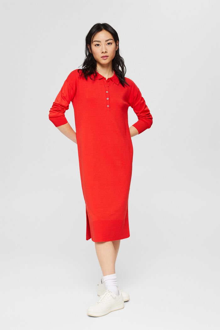 Knit dress with a button placket, ORANGE RED, detail image number 1