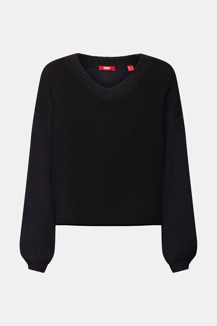 V-neck jumper, wool blend, BLACK, detail image number 6