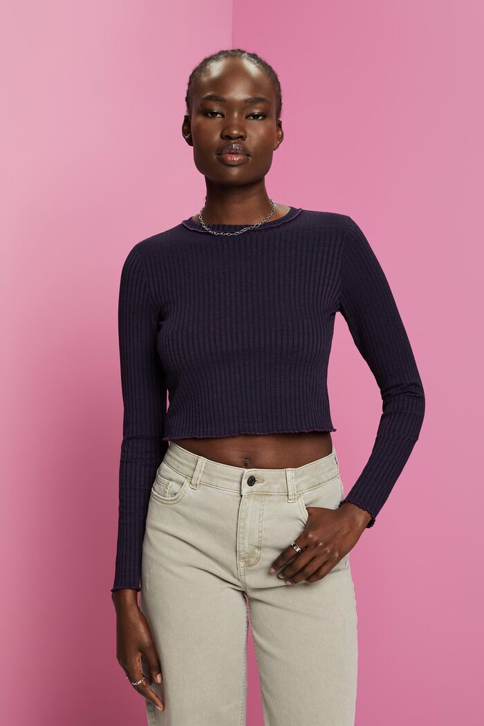 Cropped fit long-sleeved top, NAVY, detail image number 0