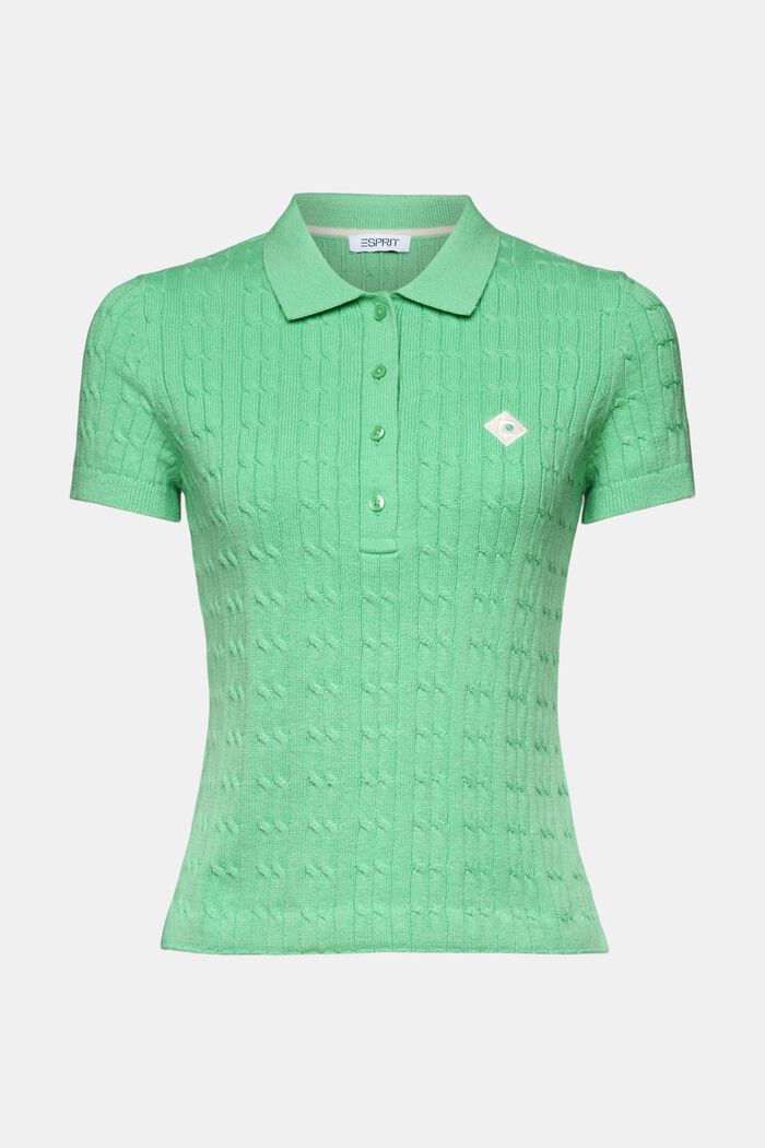 Cable-Knit Polo Shirt, LIGHT GREEN, detail image number 5