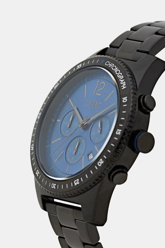 Stainless steel chronograph with a link bracelet, BLACK, detail image number 1