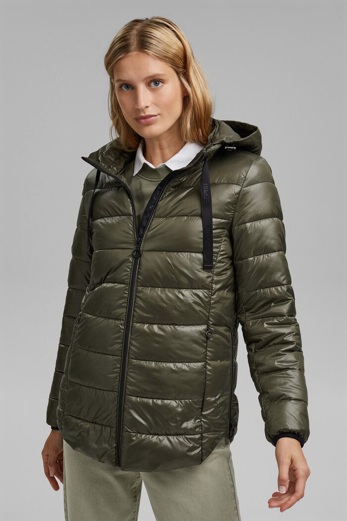 Quilted jacket with a detachable hood, made of recycled material, DARK KHAKI, detail image number 0