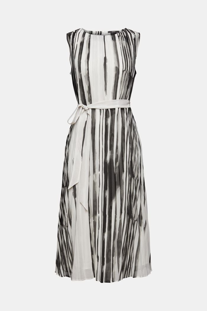 Made of recycled material: pleated dress with a pattern, BLACK, overview