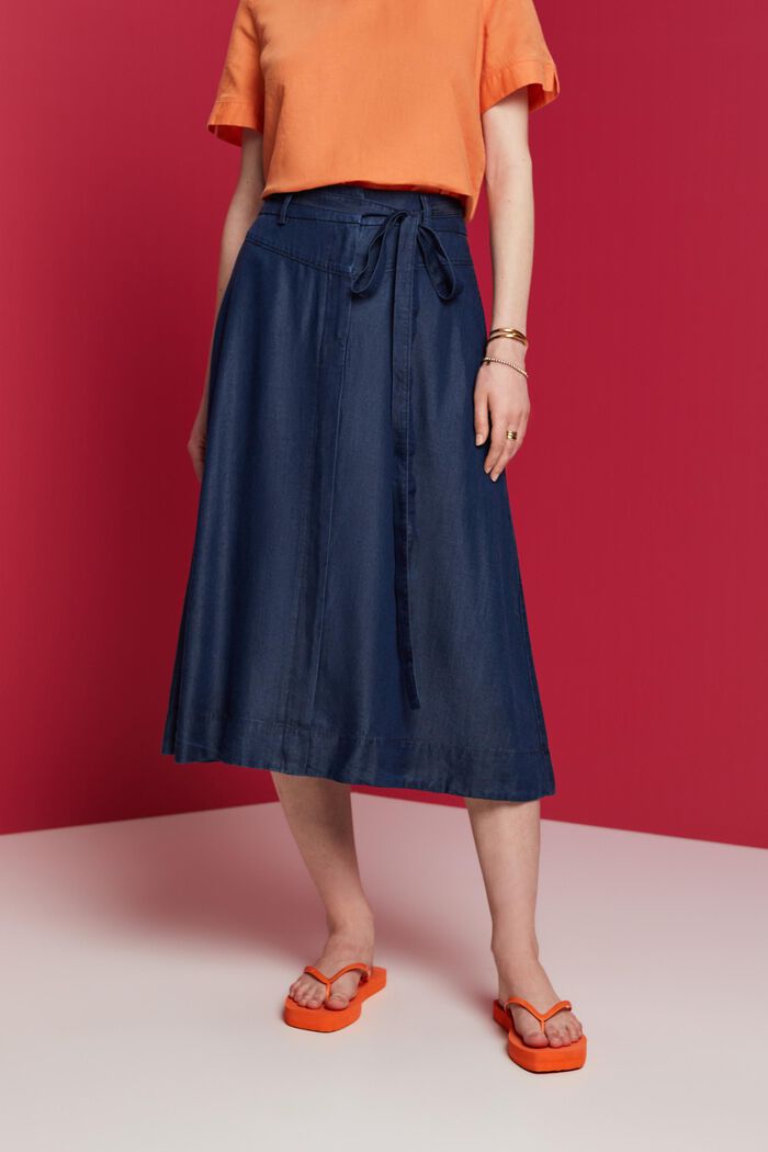 Midi skirt in a denim look, TENCEL™, BLUE LIGHT WASHED, detail image number 0