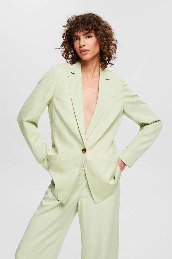 Linen blend: relaxed one-button blazer, PASTEL GREEN, detail image number 0