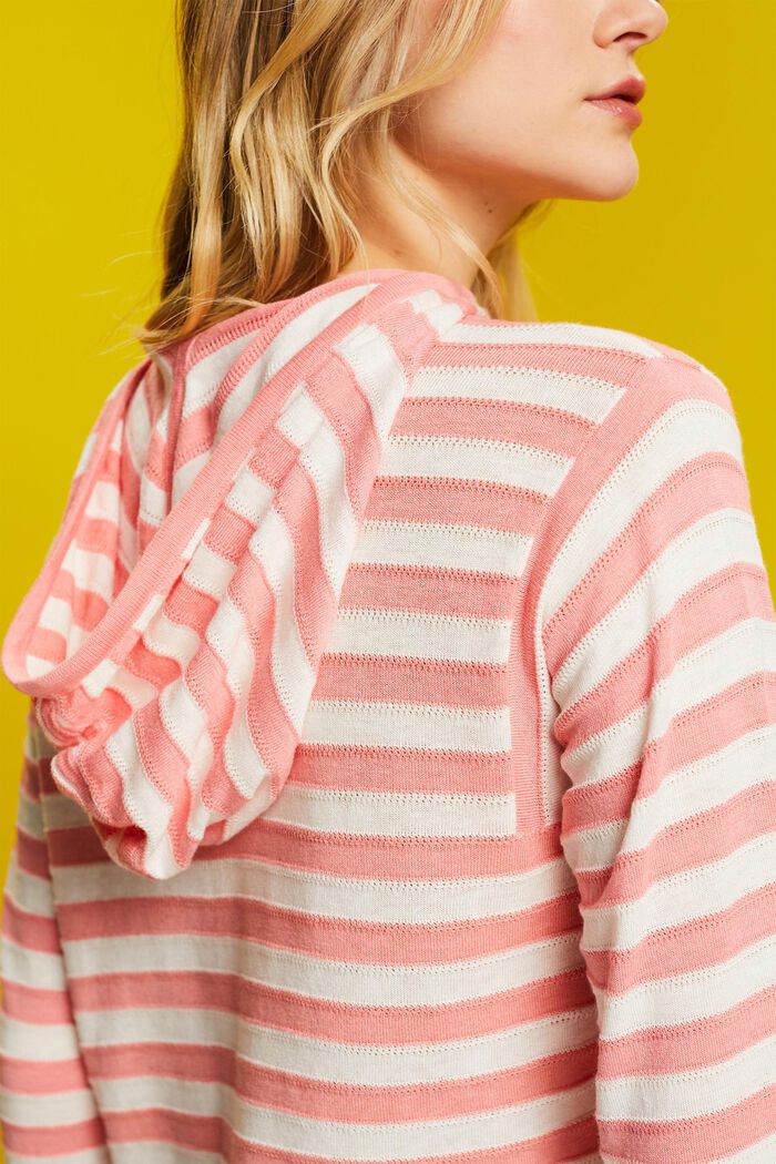 Striped knit hoodie with linen, PINK, detail image number 4