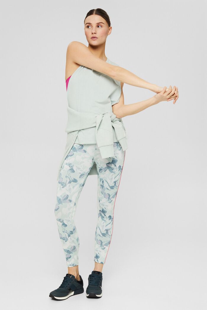 Made of recycled material: patterned activewear leggings, PASTEL GREEN, detail image number 1
