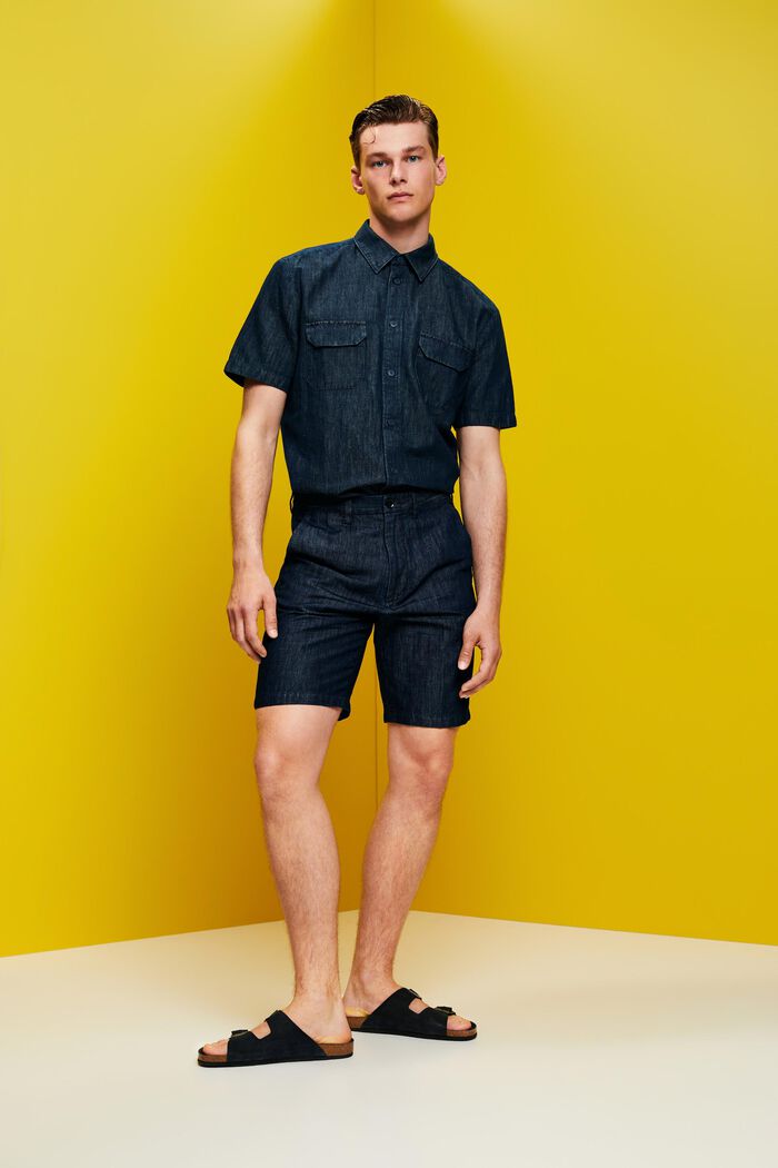 Cotton Linen Chino Shorts, BLUE BLACK, detail image number 5