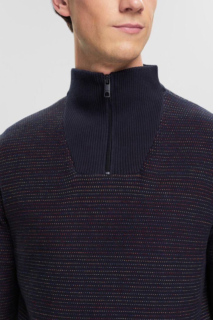 Half-zip knit jumper with colourful stripes, NAVY, detail image number 2