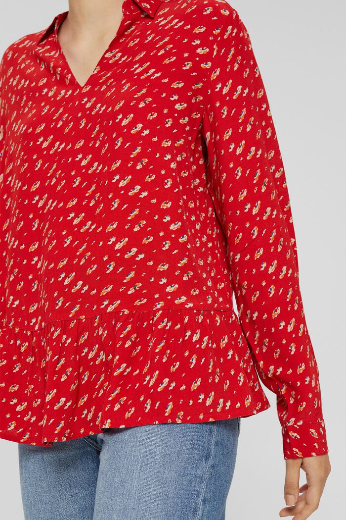 Print blouse with a peplum, LENZING™ ECOVERO™, RED, detail image number 2