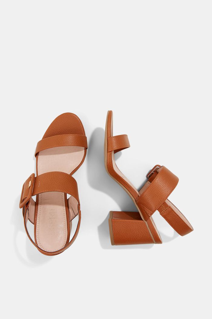 Sandals with a faux leather buckle, CARAMEL, detail image number 1
