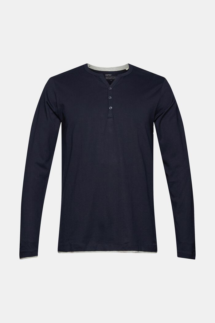 Long sleeve jersey T-shirt in a layered look, NAVY, overview