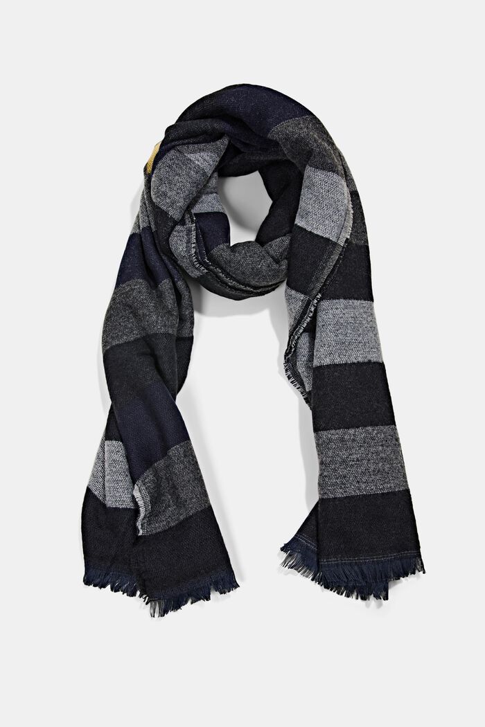 Recycled: soft woven scarf in a striped look, BLACK, detail image number 0