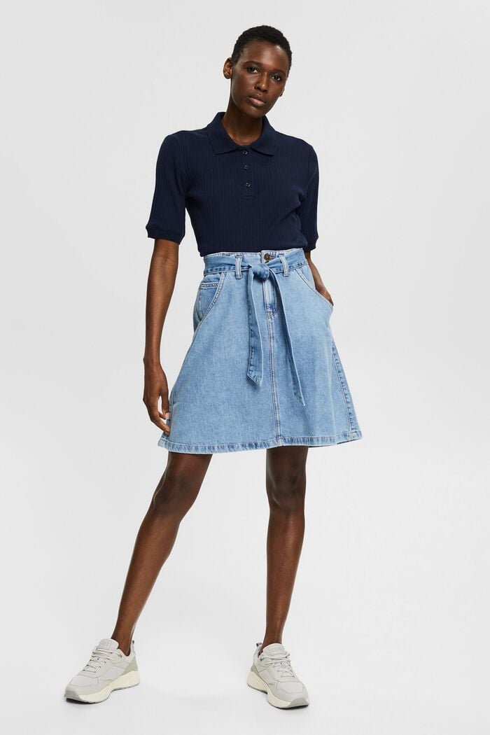 Denim skirt with a tie-around belt, blended organic cotton, BLUE MEDIUM WASHED, detail image number 5