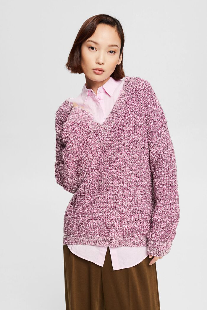 Melange knitted jumper, organic cotton blend, ROSE, overview