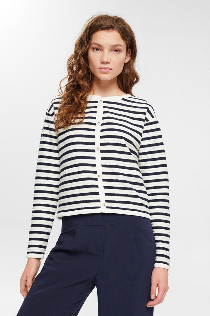 Striped cardigan, NAVY, detail image number 0