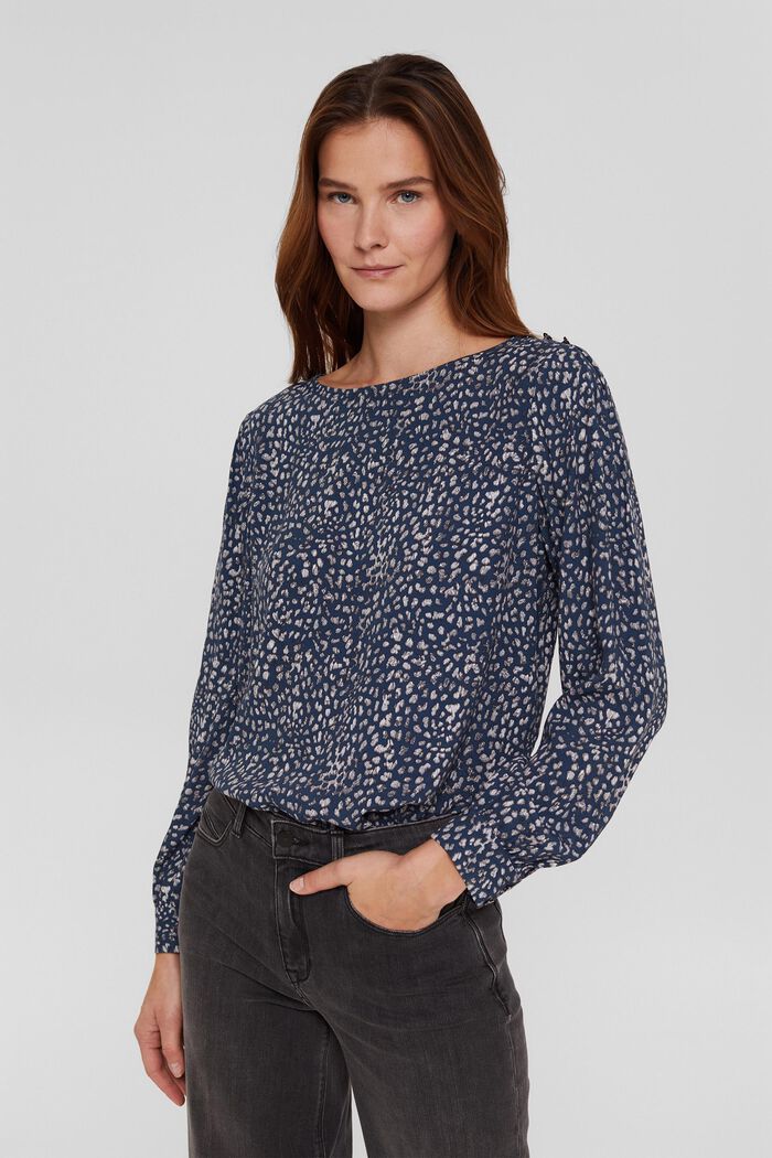 Printed blouse, LENZING™ ECOVERO™, DARK BLUE, detail image number 0
