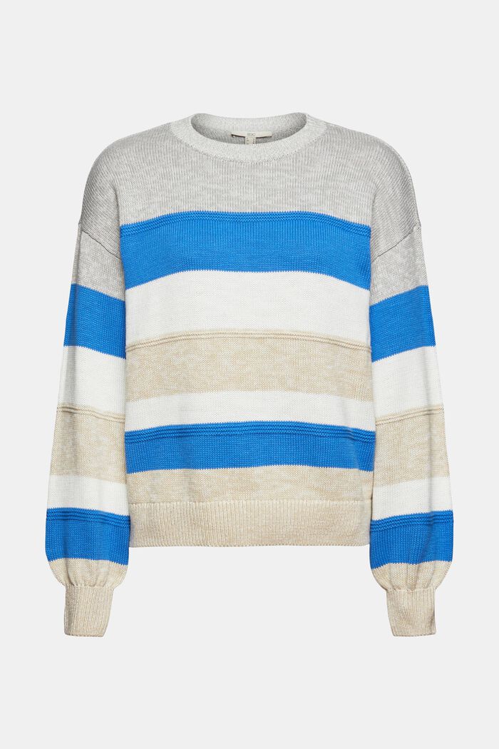 Striped knit jumper made of cotton, BLUE, overview