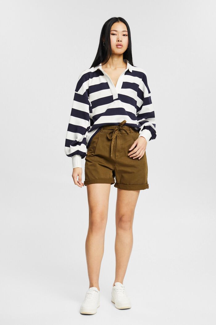 High-waisted shorts in 100% pima cotton, KHAKI GREEN, detail image number 0